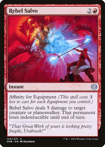Rebel Salvo, Magic card ONE 144 — Phyrexia: All Will Be One set
