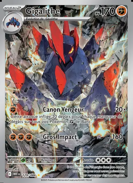 Gigalithe, carte Pokémon WHT 129 — extension Flamme Blanche