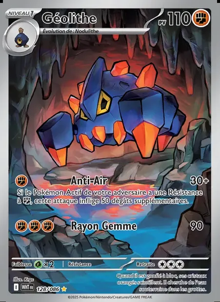 Géolithe, carte Pokémon WHT 128 — extension Flamme Blanche