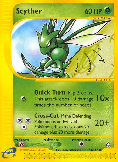 Scyther, Pokémon card AQ 57 — Aquapolis set