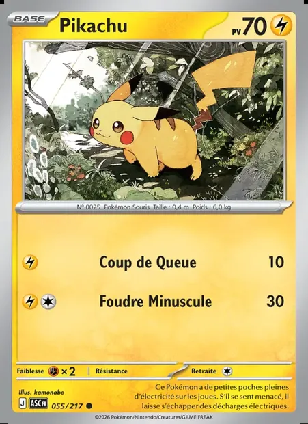 Pikachu, carte Pokémon ASC 055 — extension Héros Transcendants