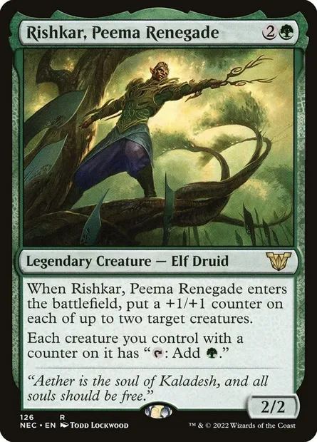 Rishkar, Peema Renegade, Magic card NEC 126 — Neon Dynasty Commander set