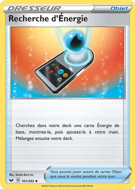 Recherche d'Énergie, carte Pokémon SSH 161 — extension Épée et Bouclier