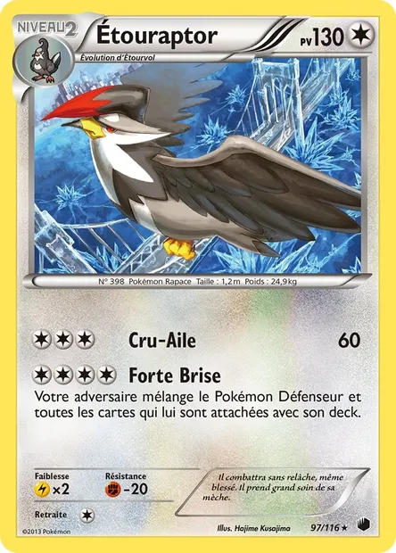 Étouraptor, carte Pokémon PLF 97 — extension Glaciation Plasma