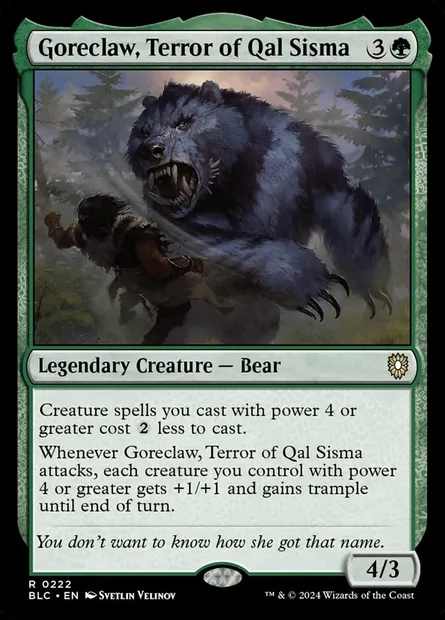 Goreclaw, Terror of Qal Sisma, Magic card BLC 222 — Bloomburrow Commander set