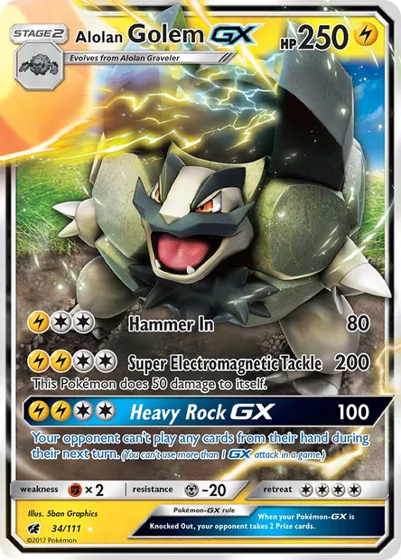Alolan Golem GX, Pokémon card CIN 34 — Crimson Invasion set