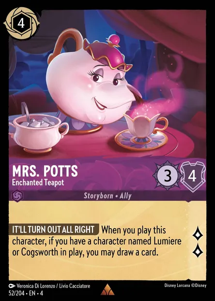 Mrs. Potts - Enchanted Teapot, Disney Lorcana card CH4-052 — Ursula's Return set