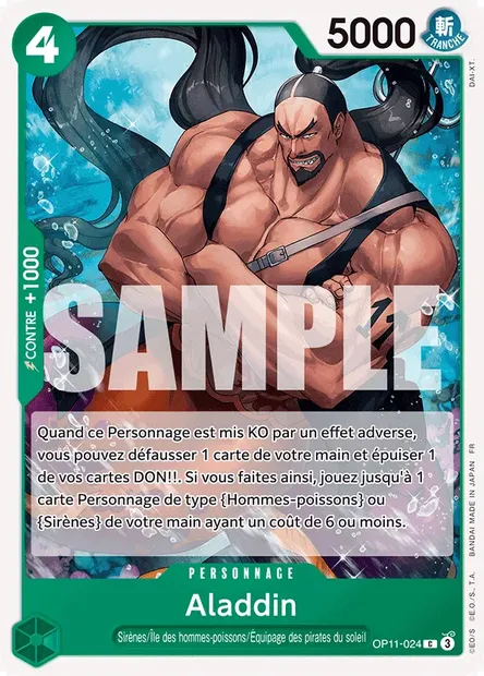 Aladdin, carte One Piece OP11-024 — extension DES POINGS VIFS COMME L'ÉCLAIR