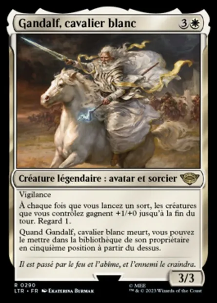 Gandalf, cavalier blanc, carte Magic LTR 290 — extension Le Seigneur des Anneaux : chroniques de la Terre du Milieu