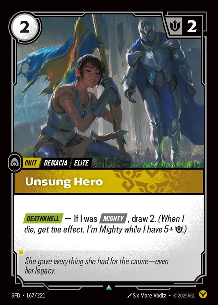 Unsung Hero, carte Riftbound SFD 167 — extension Spiritforged