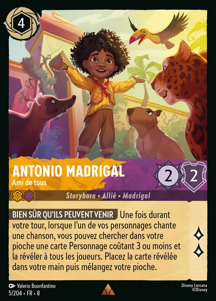 Antonio Madrigal - Ami de tous, carte Disney Lorcana CH8-005 — extension Le Règne de Jafar