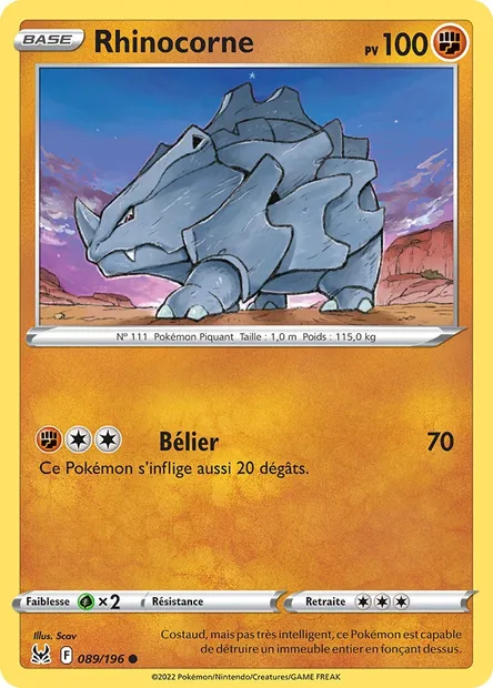 Rhinocorne, carte Pokémon LOR 089 — extension Origine Perdue