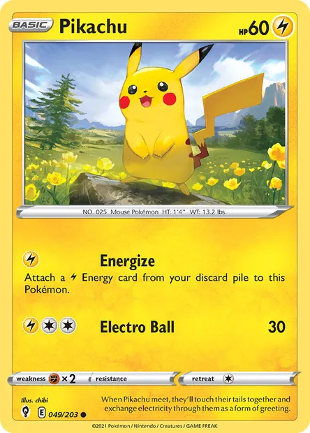Pikachu, Pokémon card EVS 49 — Evolving Skies set
