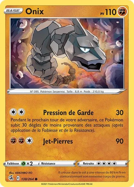 Onix, carte Pokémon FST 138 — extension Poing de Fusion