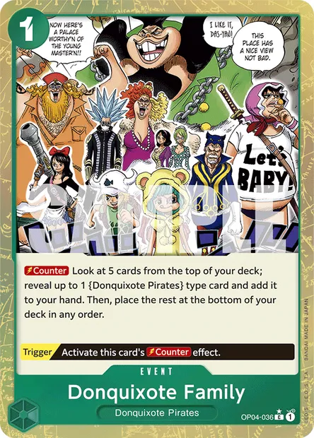 Donquixote Family, One Piece card OP04-036 — KINGDOMS OF INTRIGUE set