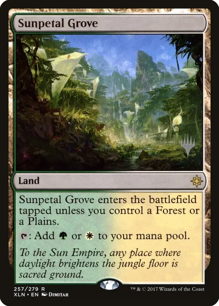 Sunpetal Grove, Magic card PXLN 257p — Ixalan Promos set