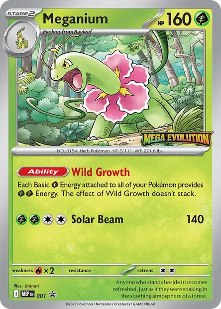 Meganium, Pokémon card MEP 001 — MEP Black Star Promos set