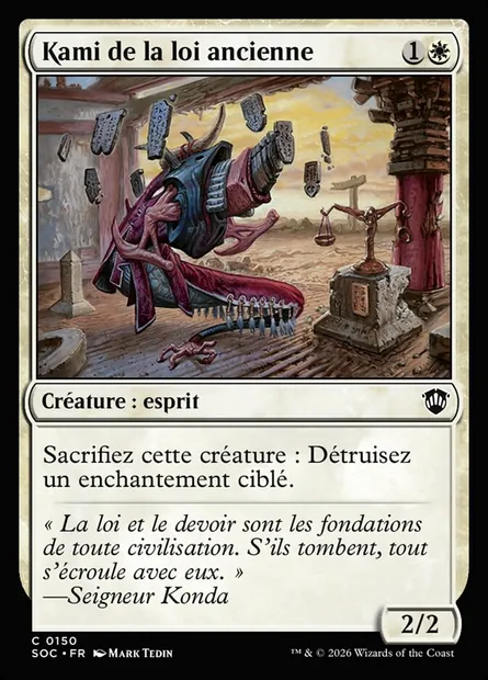 Kami de la loi ancienne, carte Magic SOC 150 — extension Secrets of Strixhaven Commander