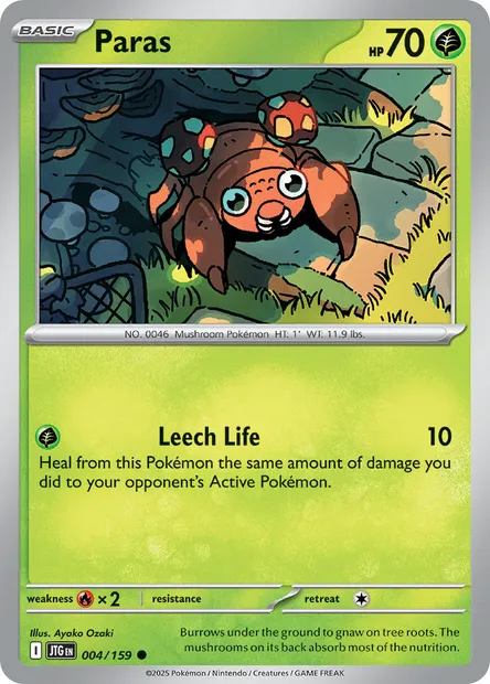 Paras, Pokémon card JTG 004 — Journey Together set