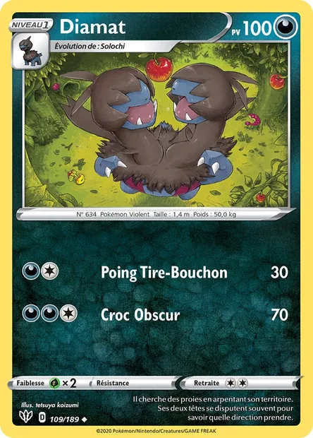 Diamat, carte Pokémon DAA 109 — extension Ténèbres Embrasées