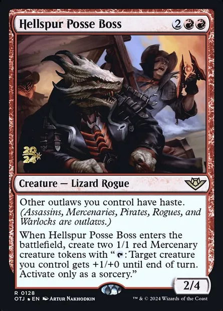 Hellspur Posse Boss, Magic card POTJ 128s — Outlaws of Thunder Junction Promos set