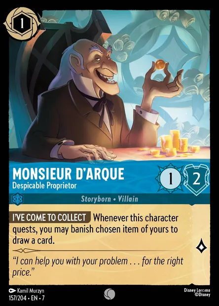 Monsieur D'Arque - Despicable Proprietor, Disney Lorcana card CH7-157 — Archazia's Island set
