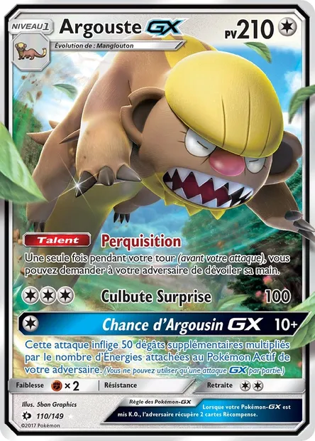 Argouste GX, carte Pokémon SUM 110 — extension Soleil et Lune