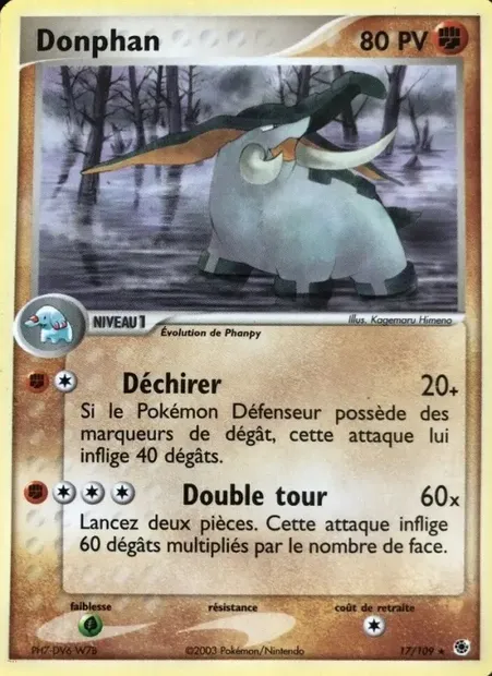 Donphan, carte Pokémon RS 17 — extension EX Rubis & Saphir