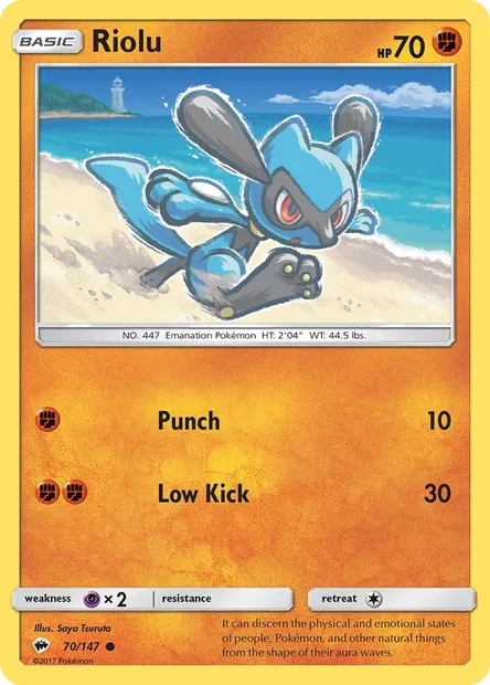 Riolu, Pokémon card BUS 70 — Burning Shadows set
