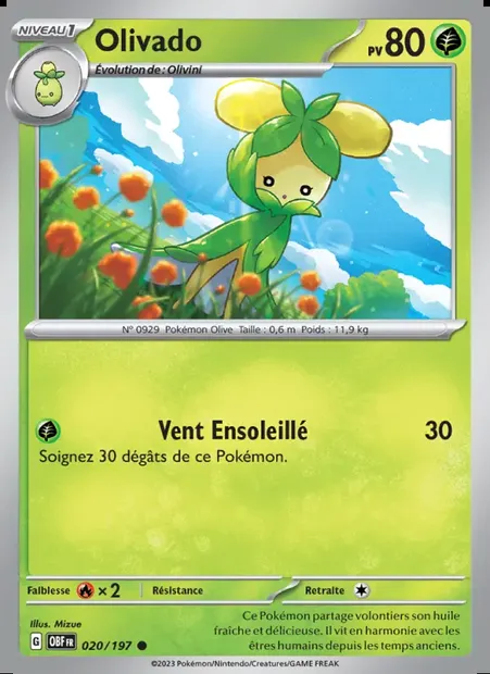 Olivado, carte Pokémon OBF 020 — extension Flammes Obsidiennes