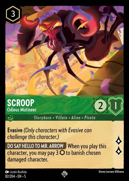 Scroop - Odious Mutineer, Disney Lorcana card CH5-082 — Shimmering Skies set