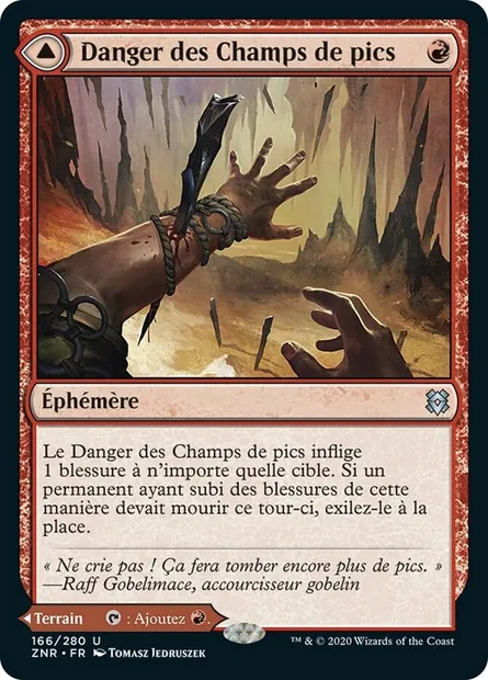 Danger des Champs de pics // Grotte des Champs de pics, carte Magic ZNR 166 — extension Renaissance de Zendikar