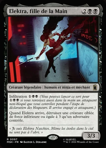 Elektra, fille de la Main, carte Magic MSH 97 — extension Marvel Super Heroes