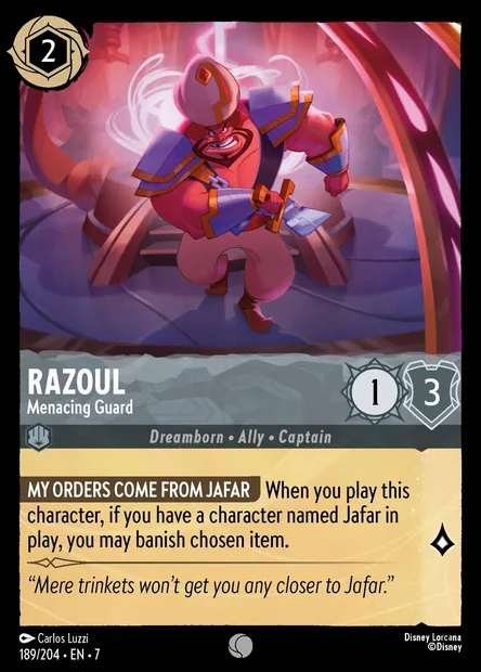 Razoul - Menacing Guard, Disney Lorcana card CH7-189 — Archazia's Island set