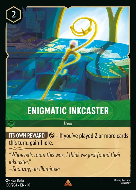 Enigmatic Inkcaster, Disney Lorcana card CH10-100 — Whispers in the Well set