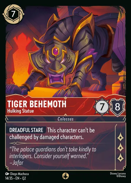 Tiger Behemoth - Hulking Statue, Disney Lorcana card Q2-014 — Illumineer's Quest: Palace Heist set