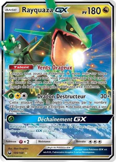 Rayquaza GX, carte Pokémon CES 109 — extension Tempête Céleste