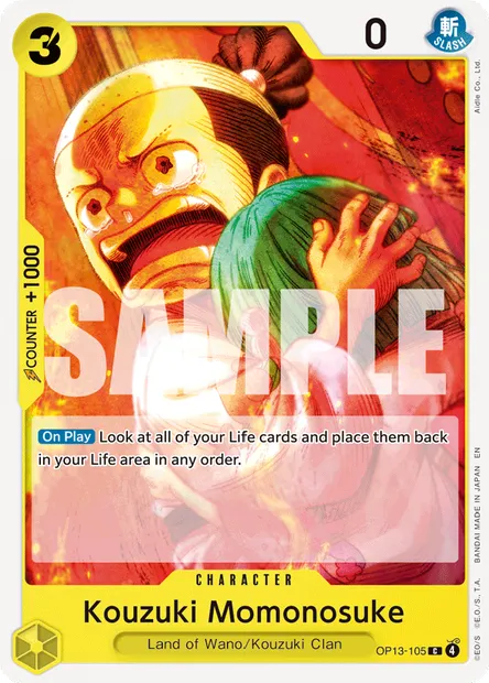 Kouzuki Momonosuke, One Piece card OP13-105 — CARRYING ON HIS WILL set
