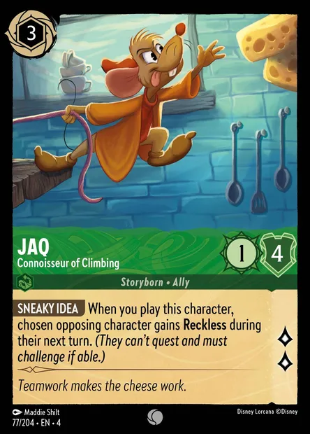 Jaq - Connoisseur of Climbing, Disney Lorcana card CH4-077 — Ursula's Return set