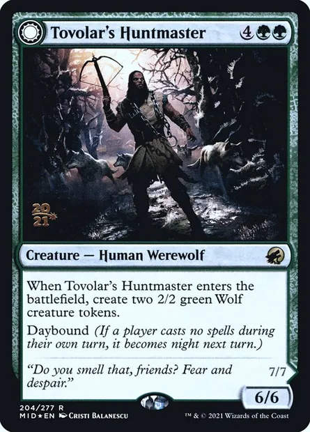 Maître-chasseur de Tovolar // Chef de meute de Tovolar, carte Magic PMID 204s — extension Innistrad: Midnight Hunt Promos