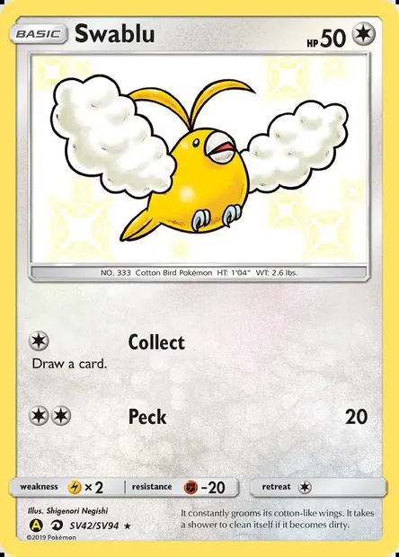 Swablu, Pokémon card SMA SV42 — Hidden Fates Shiny Vault set