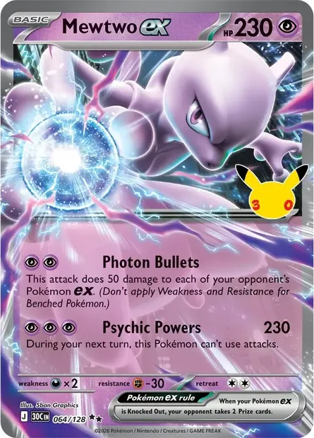 Mewtwo ex, Pokémon card 30C 064 — 30th Celebration set