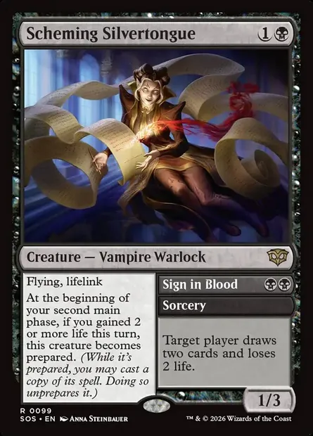 Scheming Silvertongue // Sign in Blood, Magic card SOS 99 — Secrets of Strixhaven set