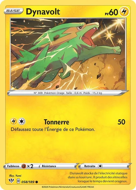 Dynavolt, carte Pokémon DAA 58 — extension Ténèbres Embrasées