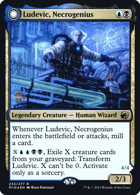 Ludevic, Necrogenius // Olag, Ludevic's Hubris, Magic card PMID 233s — Innistrad: Midnight Hunt Promos set