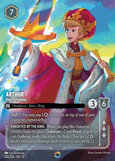 Arthur - King Victorious, Disney Lorcana card CH5-221 — Shimmering Skies set