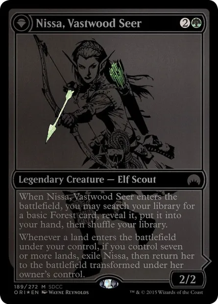 Nissa, Vastwood Seer // Nissa, Sage Animist, Magic card PS15 189 — San Diego Comic-Con 2015 set