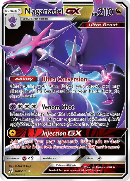 Naganadel GX, Pokémon card UNM 160 — Unified Minds set