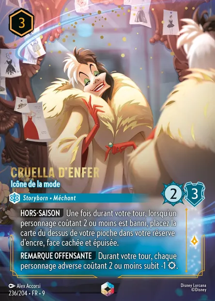 Cruella d'Enfer - Icône de la mode, carte Disney Lorcana CH9-236 — extension Fabuleux