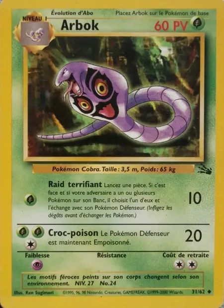 Arbok, carte Pokémon FO 31 — extension Fossile